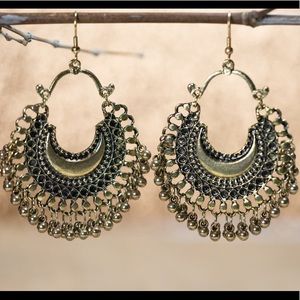 Half moon brass chandelier earrings